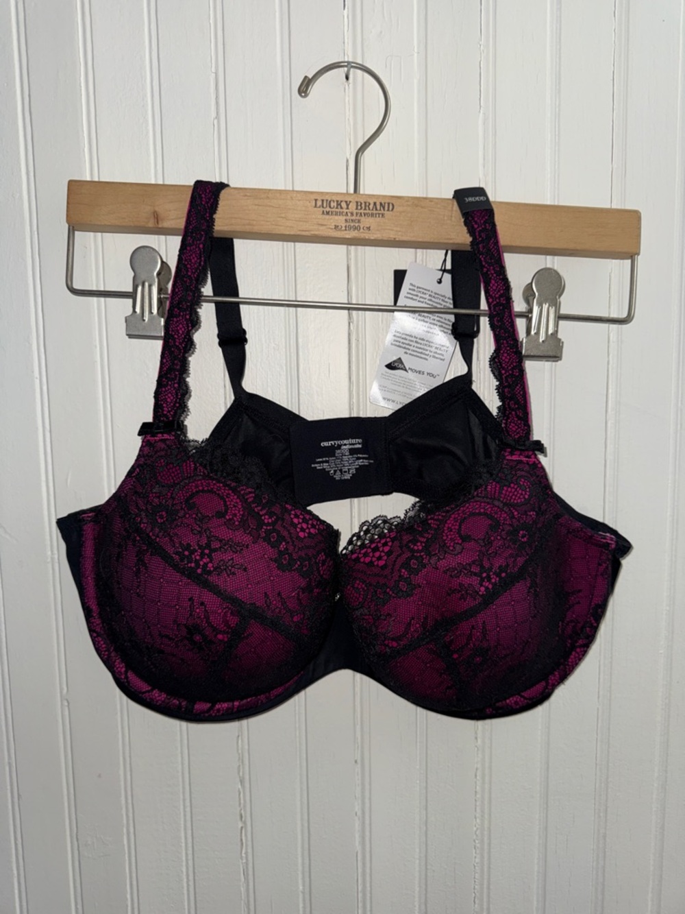 Curvy Couture Intimates Pink & Black Lace Full Coverage Bra‎ - 38DDD